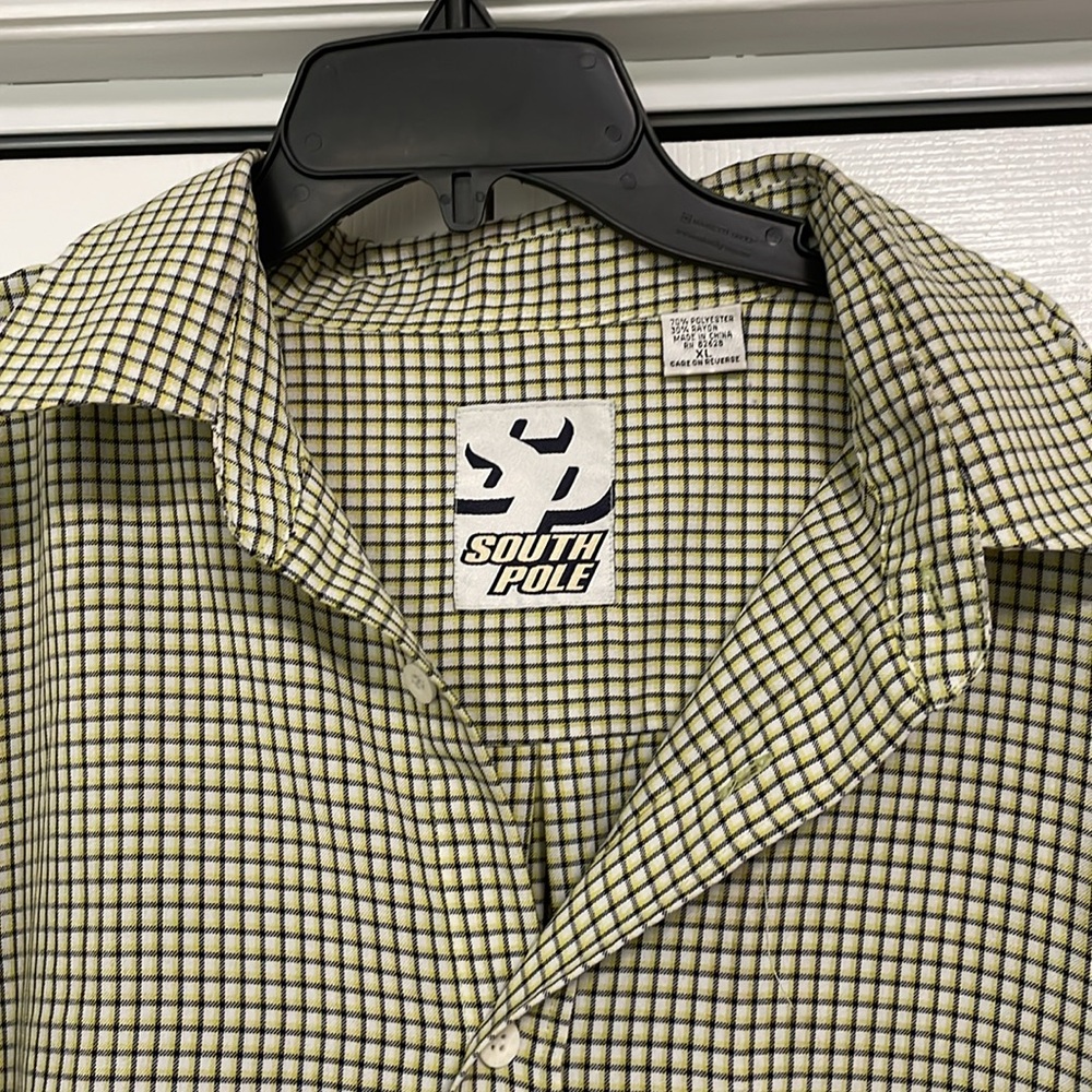 VTG South Pole Shirt Mens XL Yellow Plaid Long Sleeve Button Up Relaxed Y2K